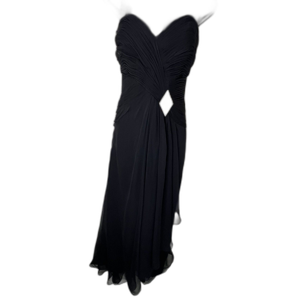 Bicici NWT Black Silk Chiffon Strapless Evening Gown Rhinestone Pleated Dress S